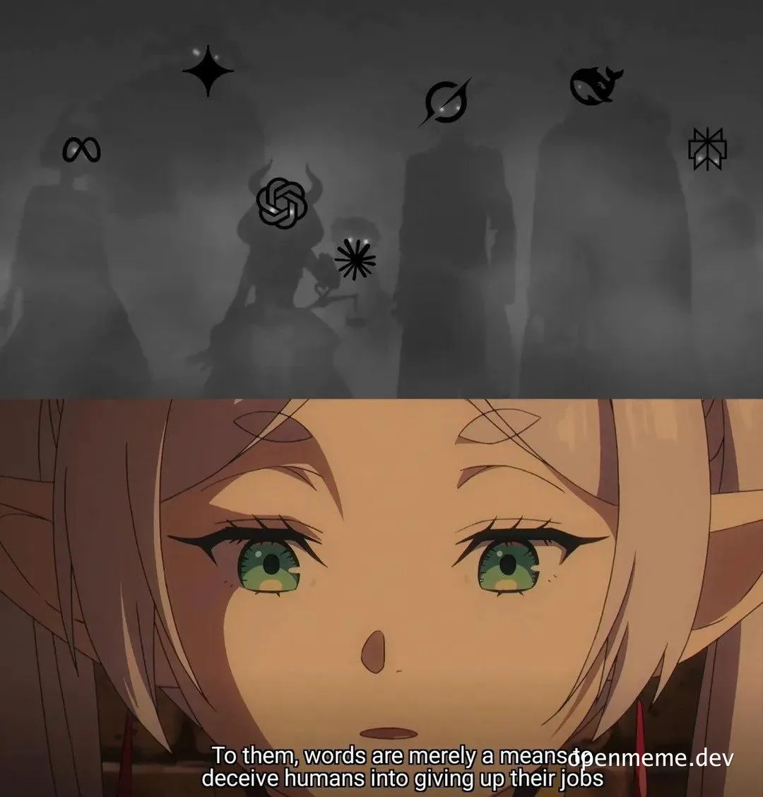 Anime girl with shocked expression and text about AI deception