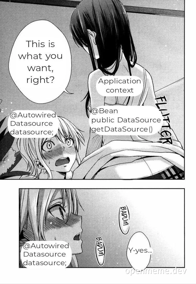A developer reacts in shock and agreement to a datasource code snippet