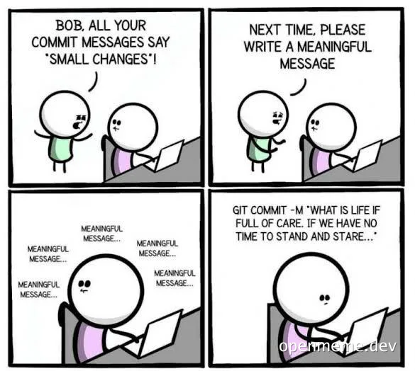 cartoon developer receiving feedback on commit messages