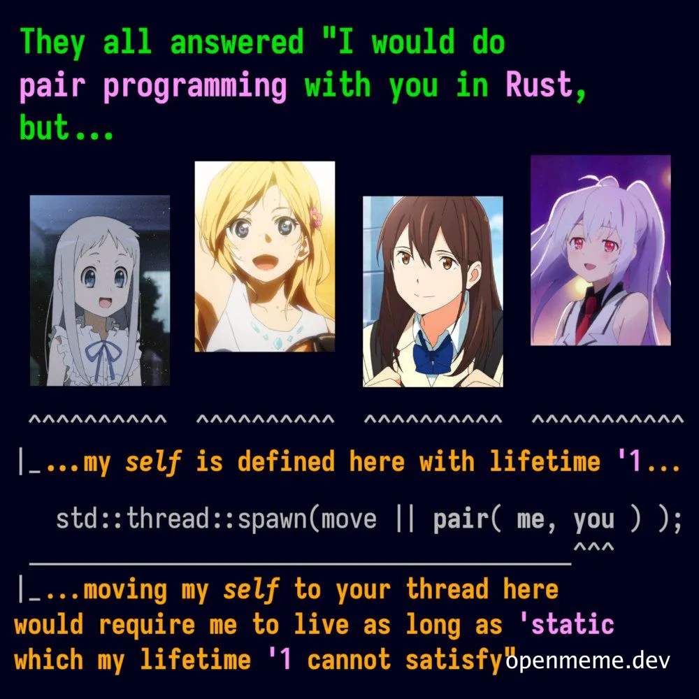 Rust programming joke with anime characters
