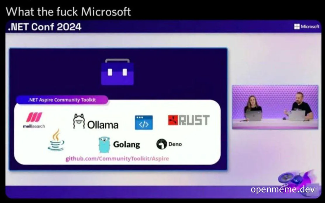 Microsoft .NET Conf 2024 presentation slide with a shocked expression
