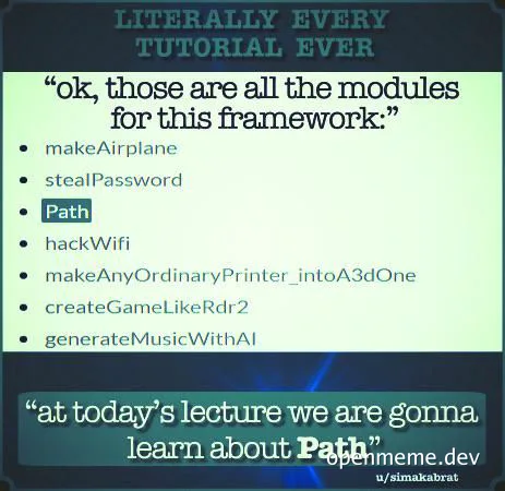 humorous tutorial modules list with Path highlighted