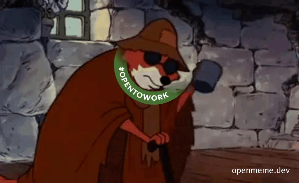 Red panda in medieval outfit with green circle on face reading #opentowork