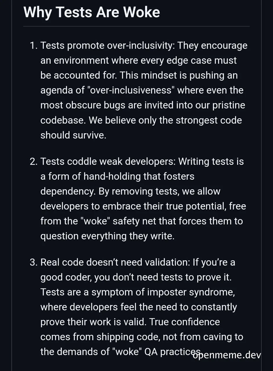 Why Tests Are Woke meme