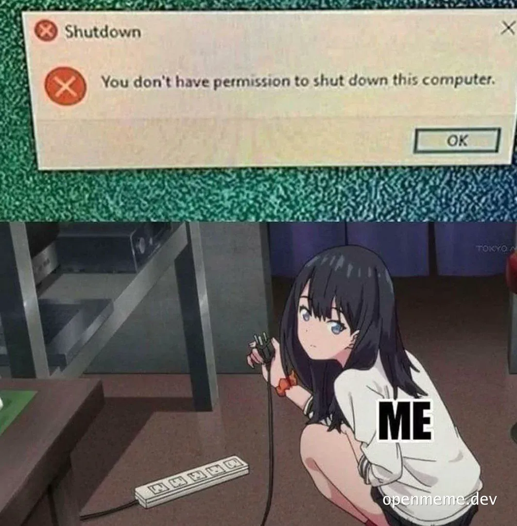 funny meme about shutting down a computer