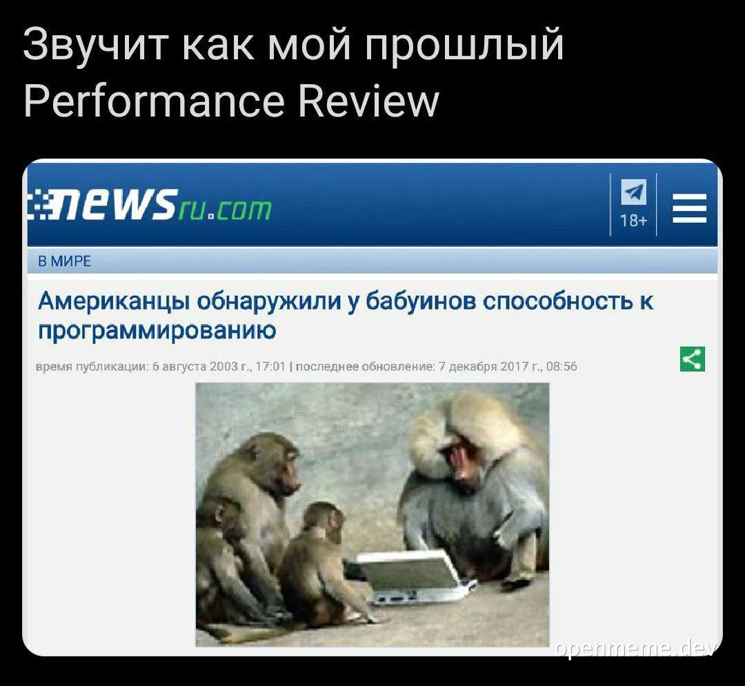 Monkeys at a computer with a performance review caption