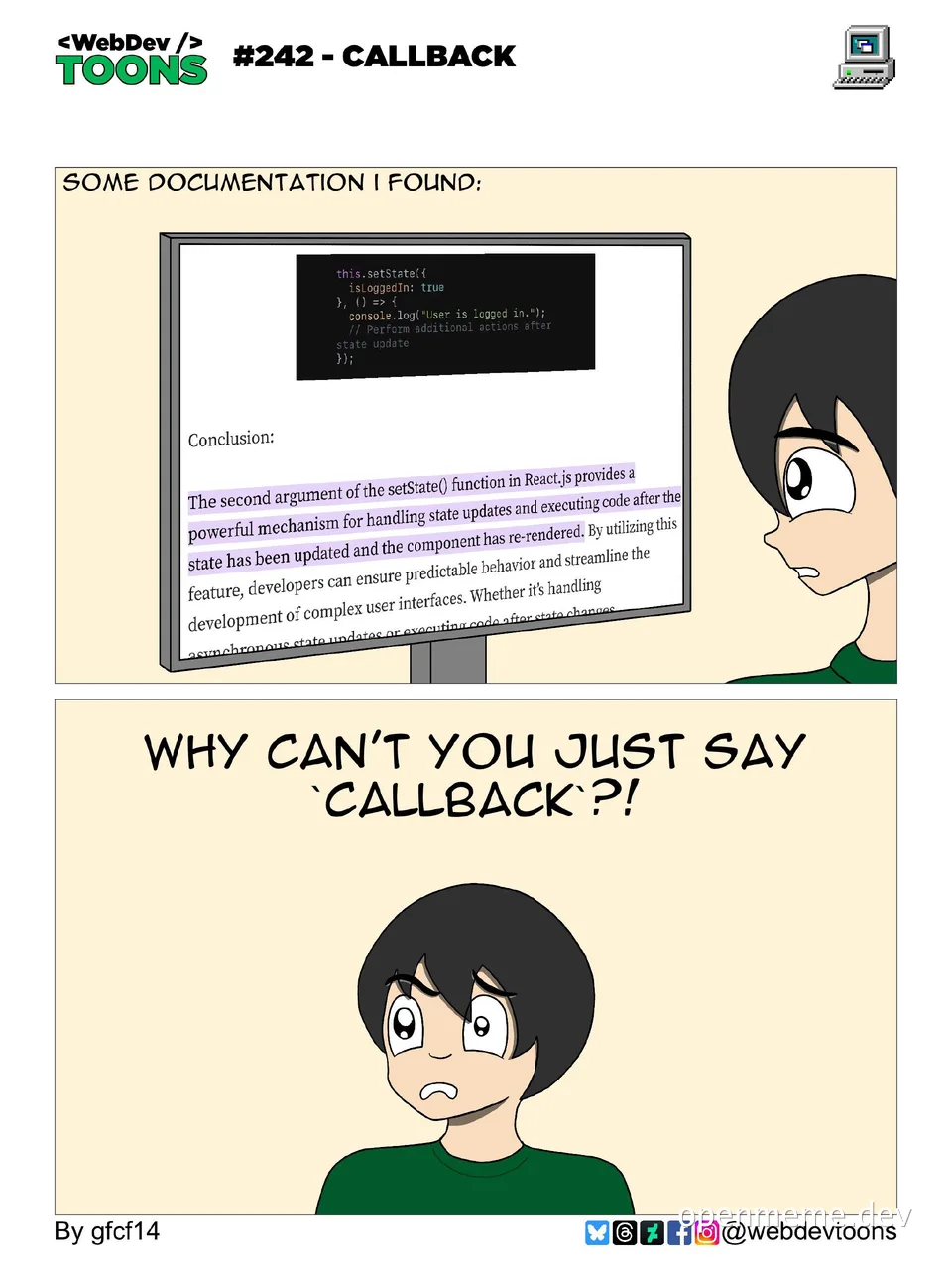 A developer reacts to complex documentation about React.js setState callback