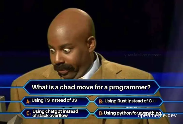 Kevin Hart looks surprised in a game show with a quiz about chad moves for programmers