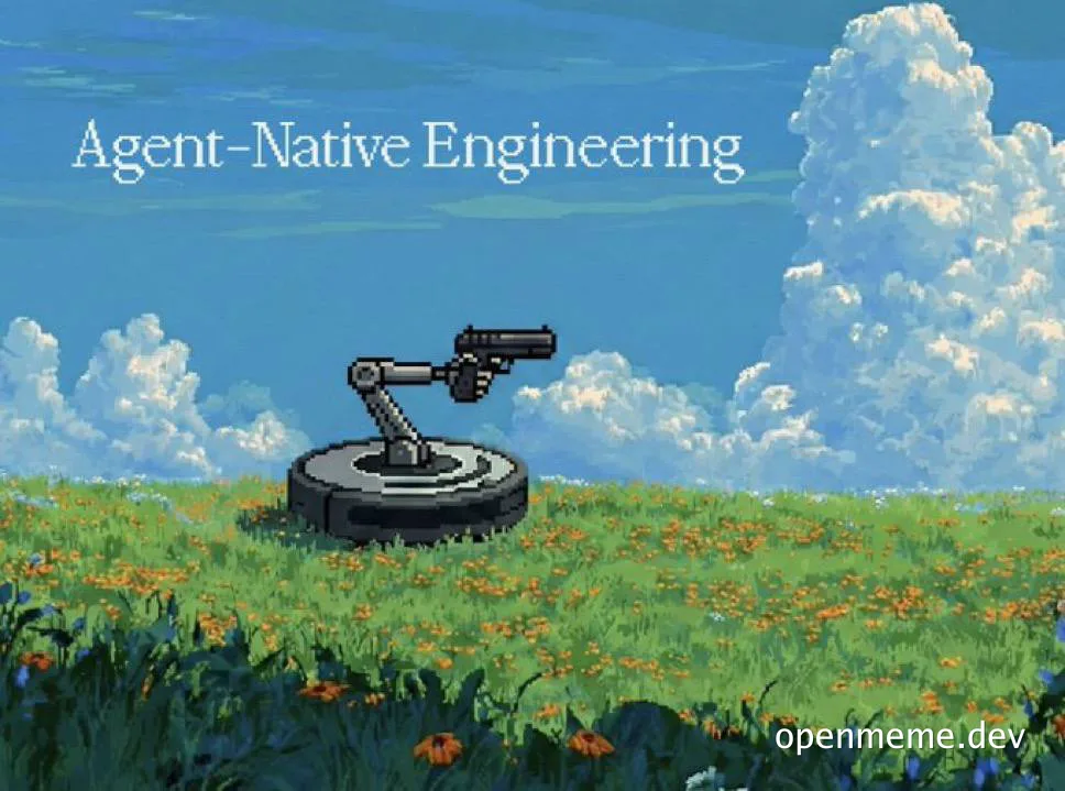 Agent-Native Engineering meme with a gun in a serene field