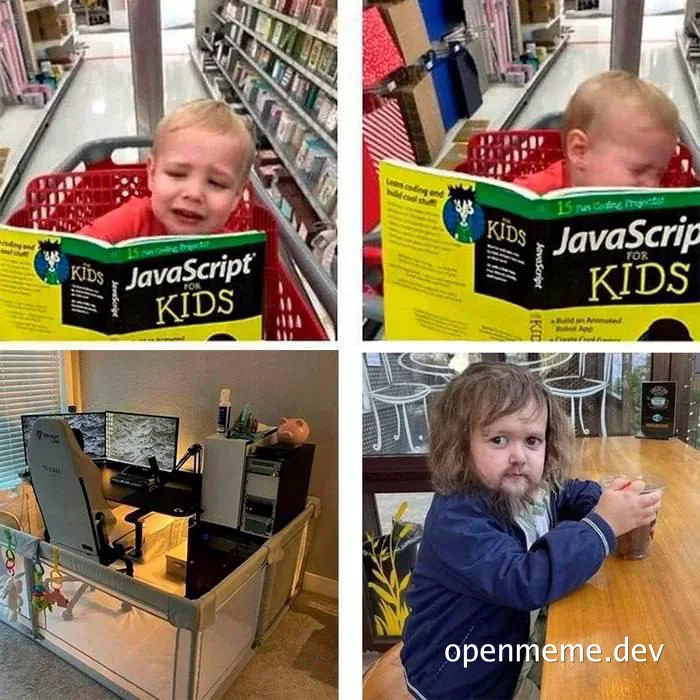 Collage of children in unusual situations related to programming and work