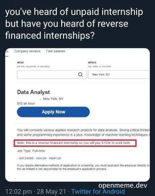 you've heard of unpaid internship but have you heard of reverse financed internships