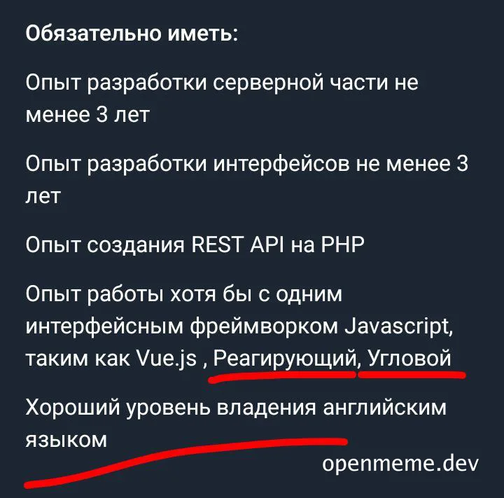 russian job listing with red underline on english language requirement