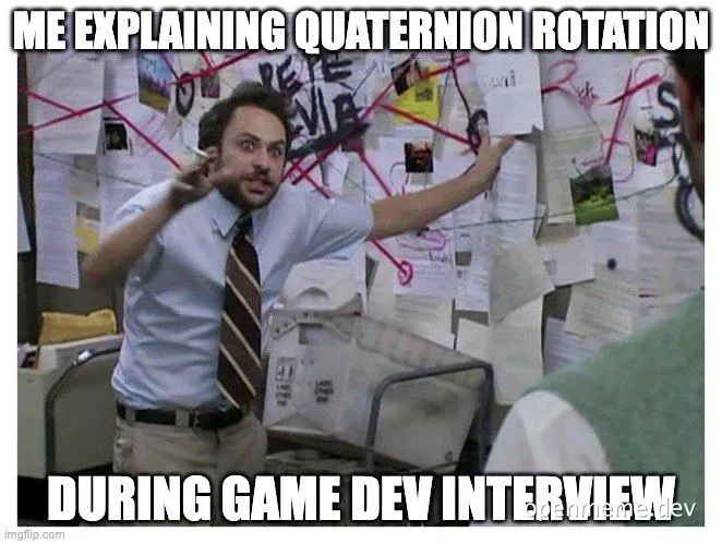 man explaining quaternions on a whiteboard during a game development interview