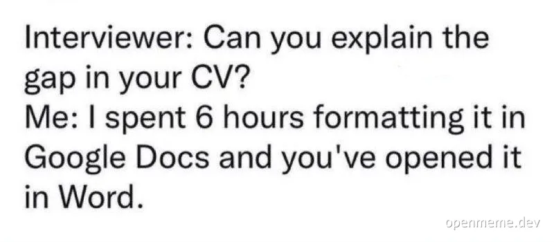 job interview meme about CV formatting
