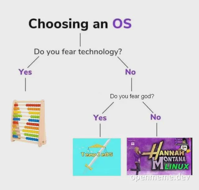 Choosing an OS flowchart meme