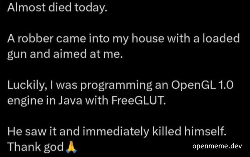 Programmer narrowly escapes robber with OpenGL code