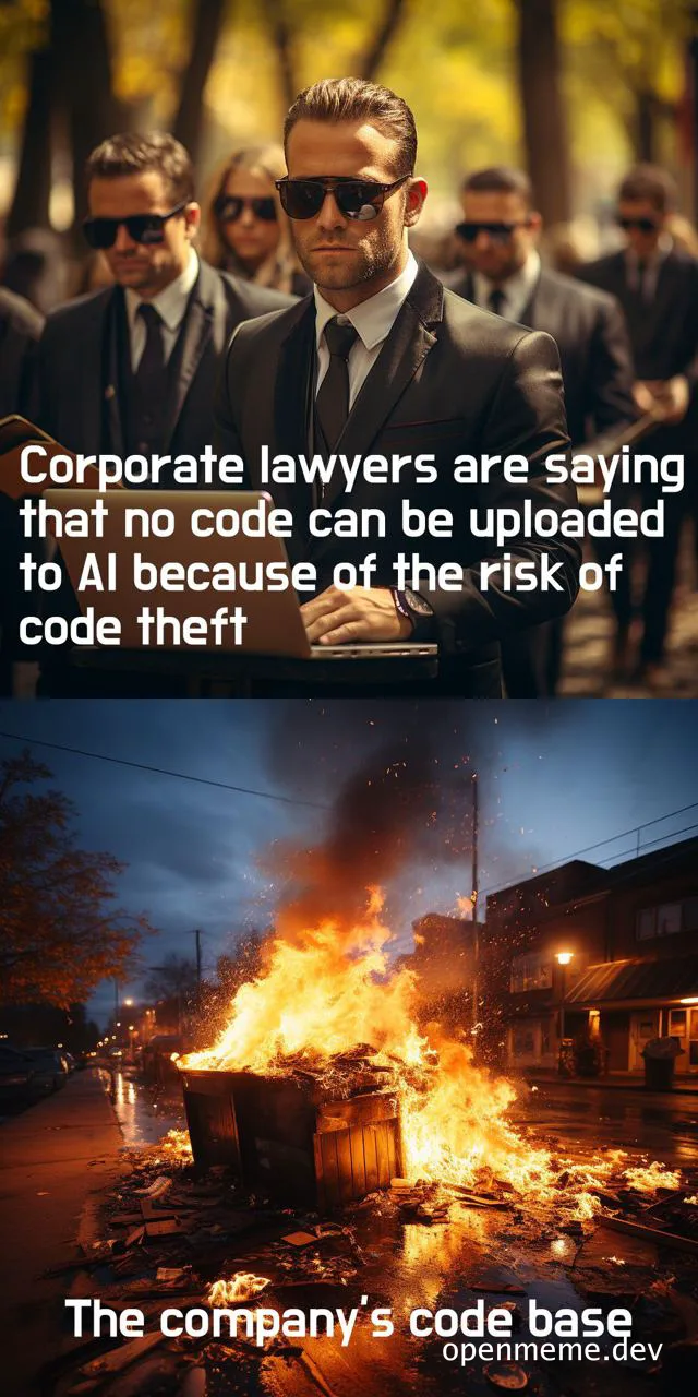 humorous meme about corporate lawyers and AI code theft
