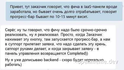 Russian text screenshot with developer support conversation