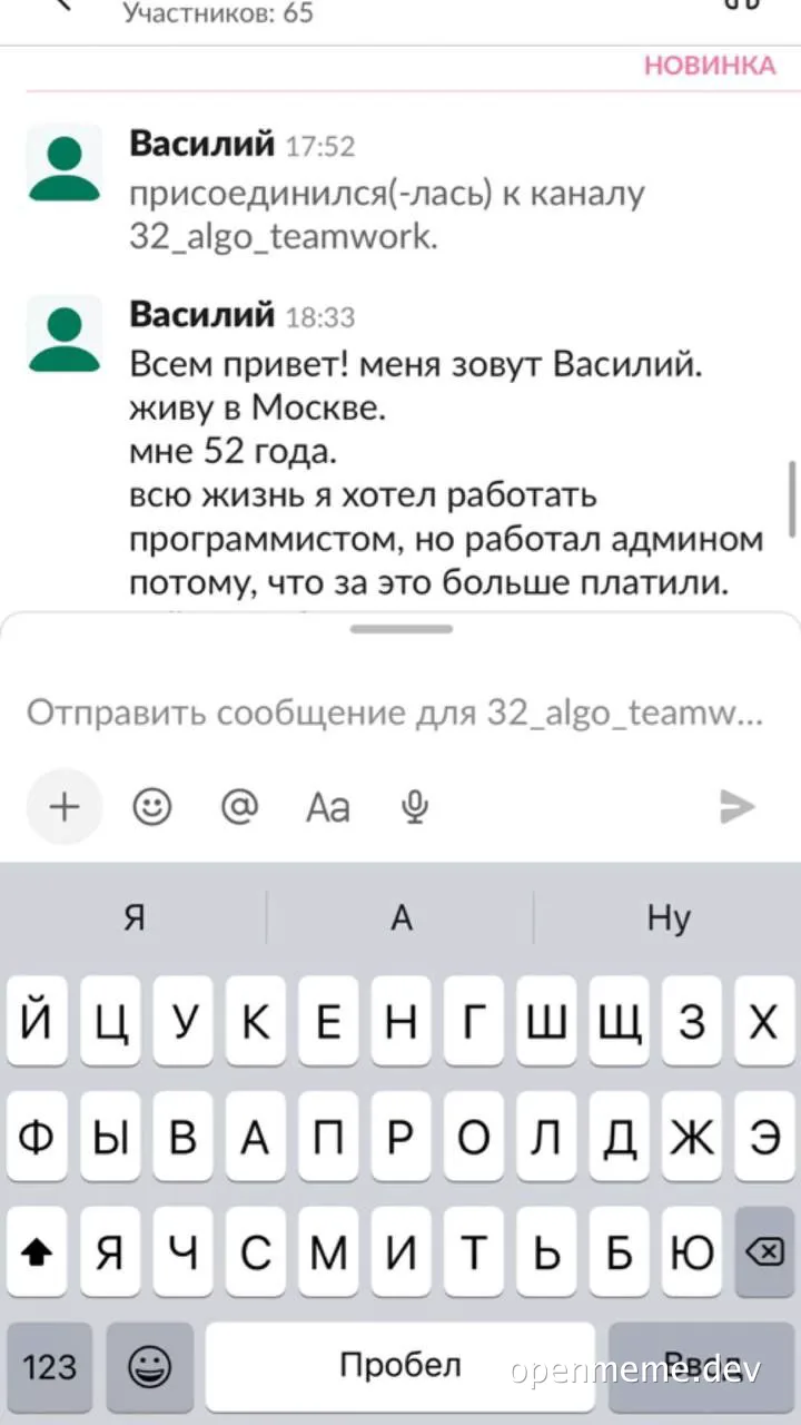 russian text message conversation about a man named василий who wanted to be a programmer