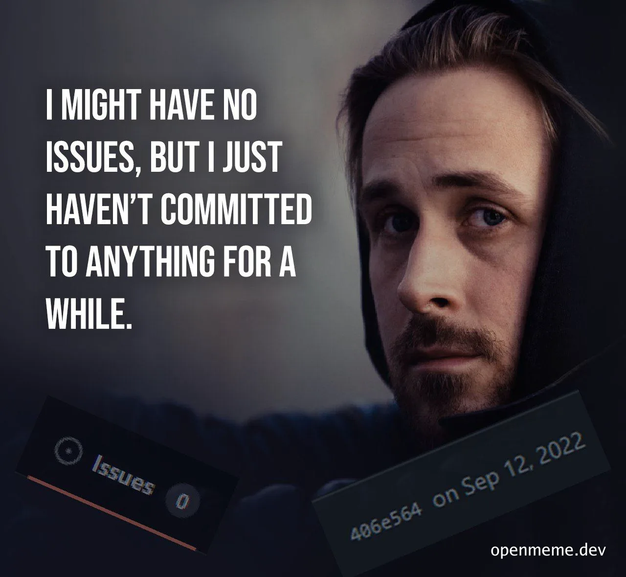 programmer with hoodie looking concerned with text about issues