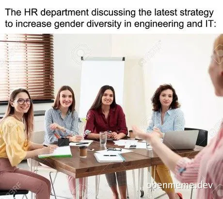 HR department meeting to discuss strategy to increase gender diversity in engineering and IT
