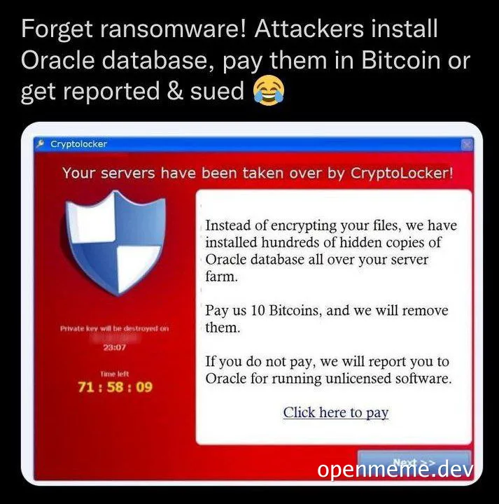 CryptoLocker ransomware parody with Oracle database twist