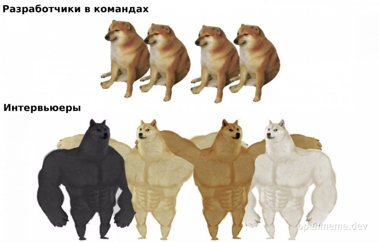 Doge meme comparing Russian developers and interviewers