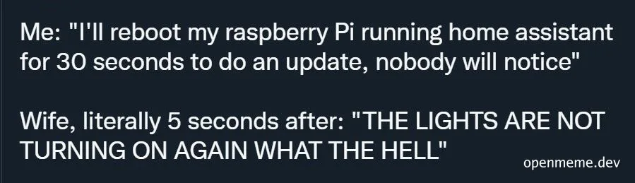 Raspberry Pi home assistant reboot fails, wife frustrated