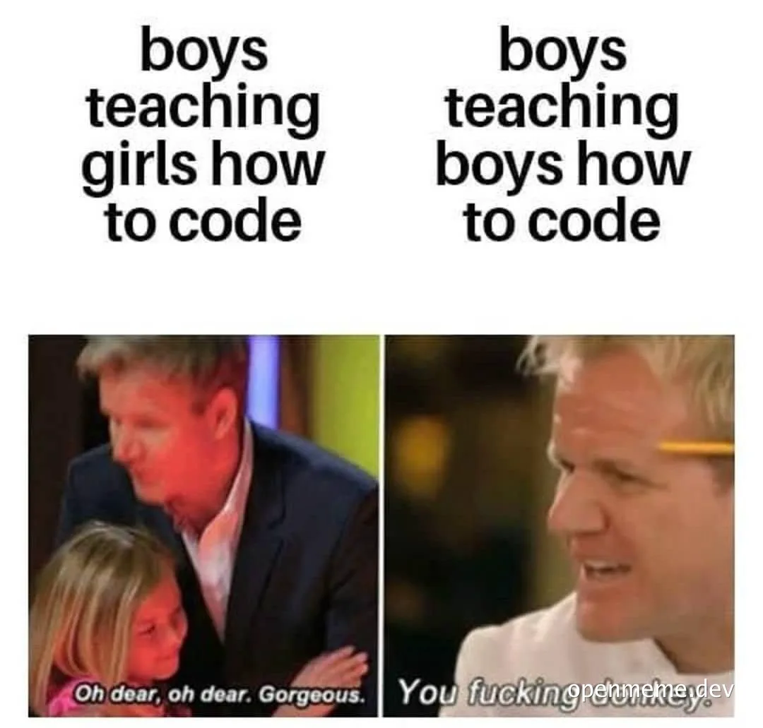 boys teaching girls vs boys teaching boys to code meme