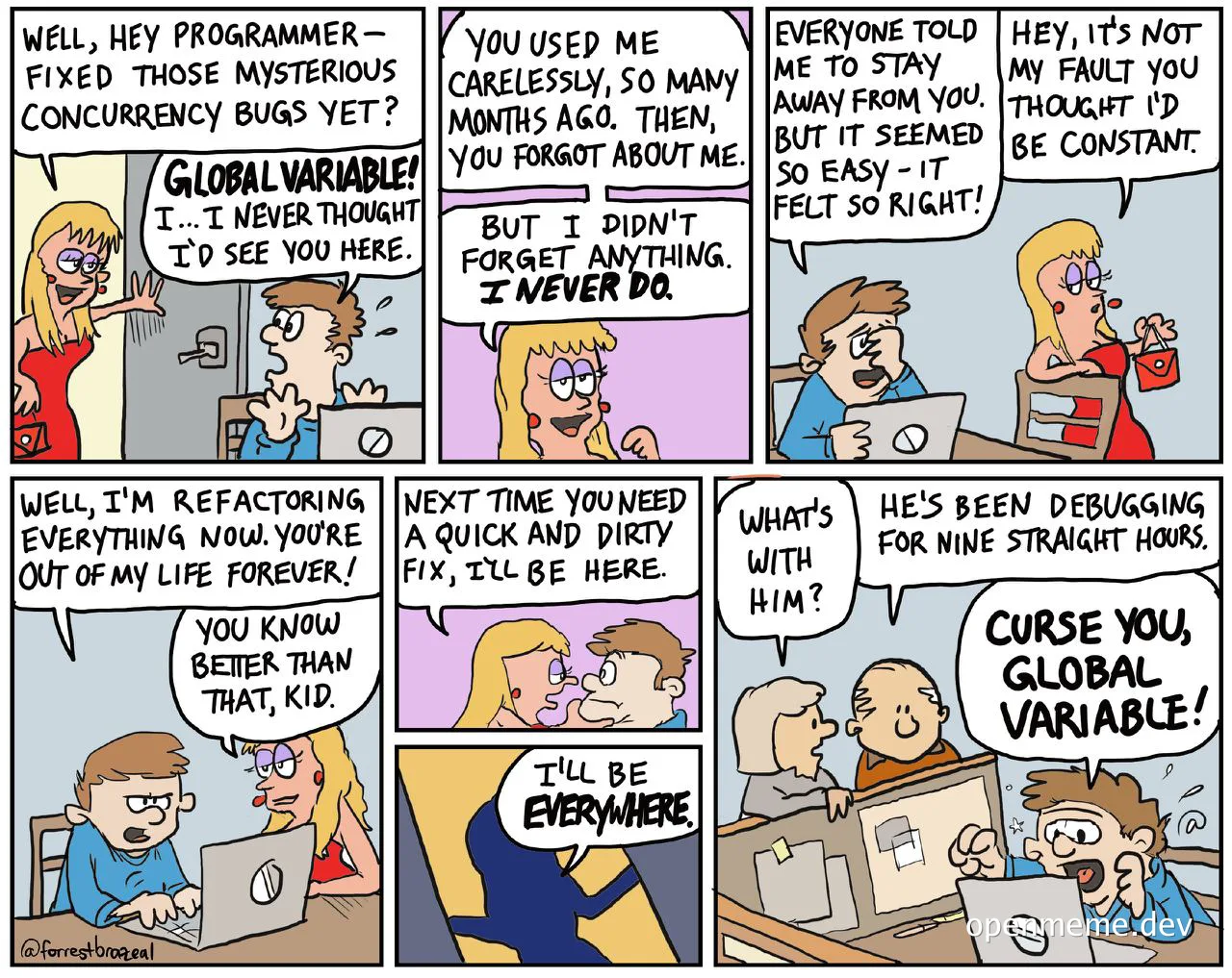cartoon about a programmer and a global variable