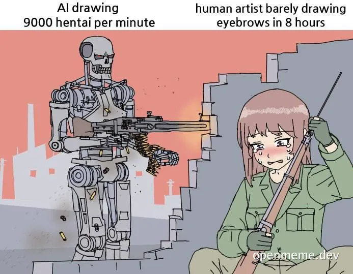 AI drawing 9000 hentai per minute vs human artist drawing eyebrows