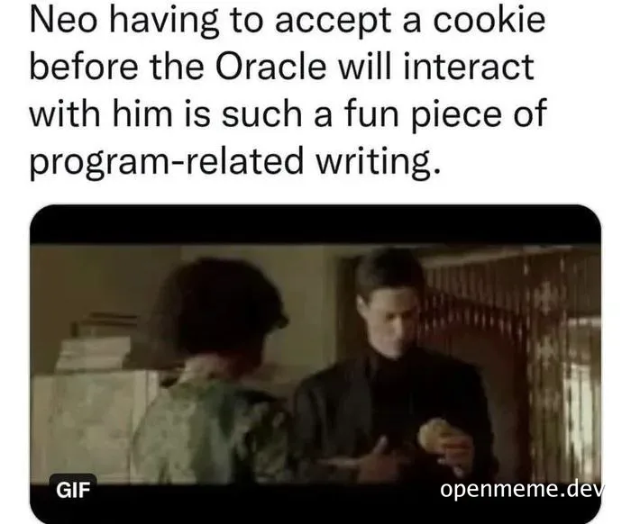 Neo offered a cookie by the Oracle