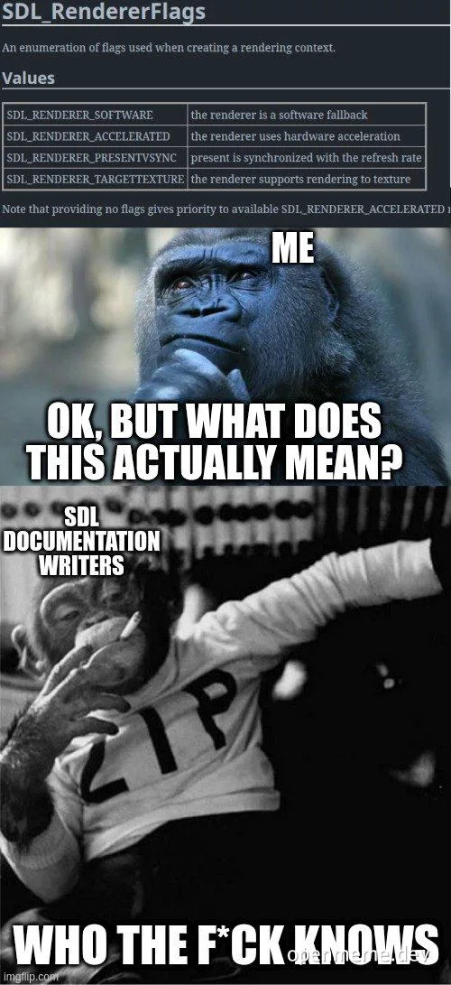 A meme about struggling to understand technical documentation