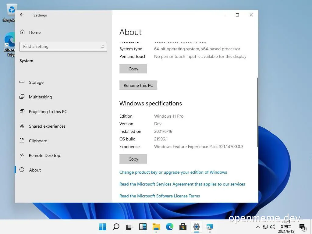 Windows 11 settings about page screenshot