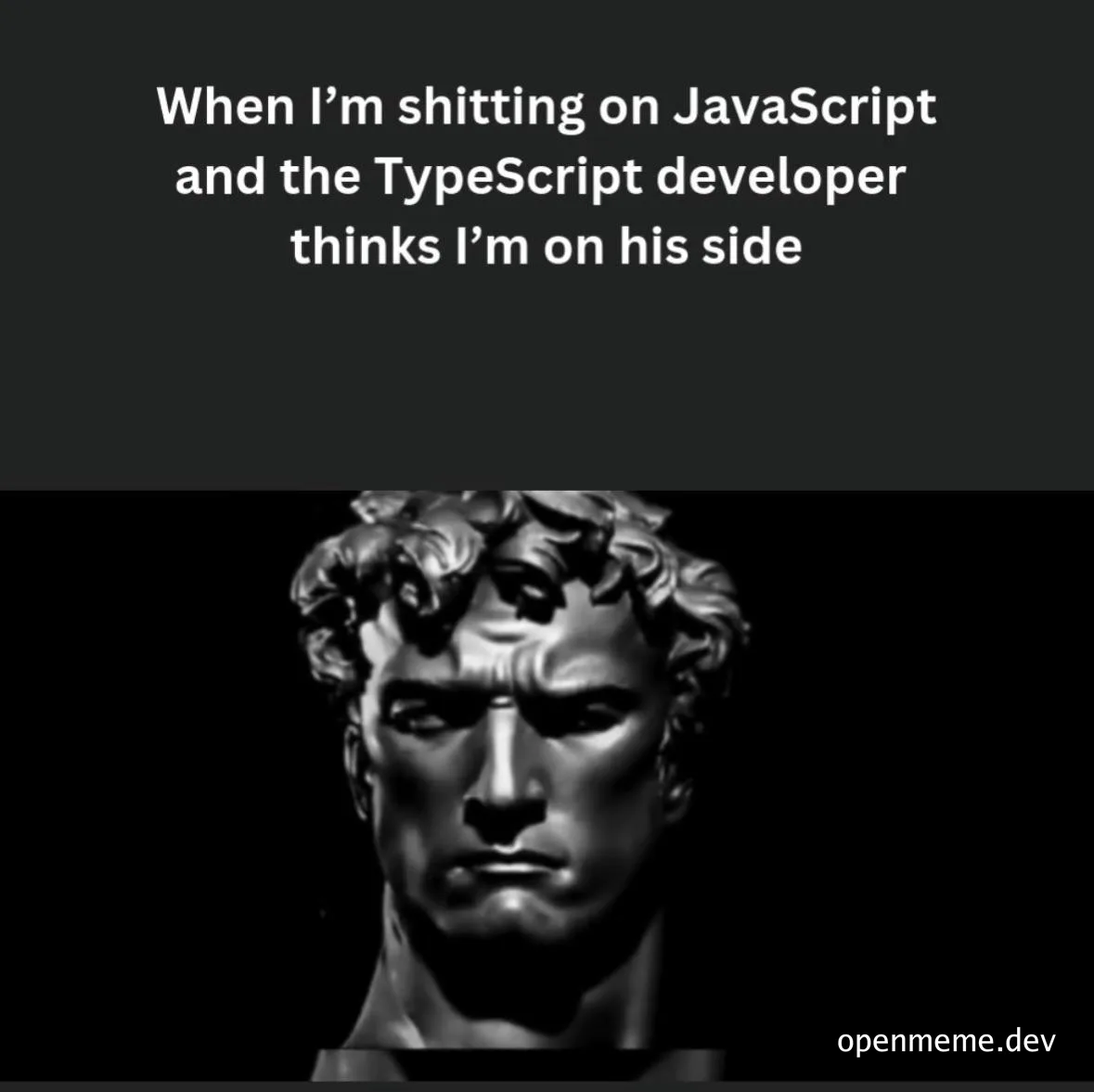 angry statue meme about javascript vs typescript