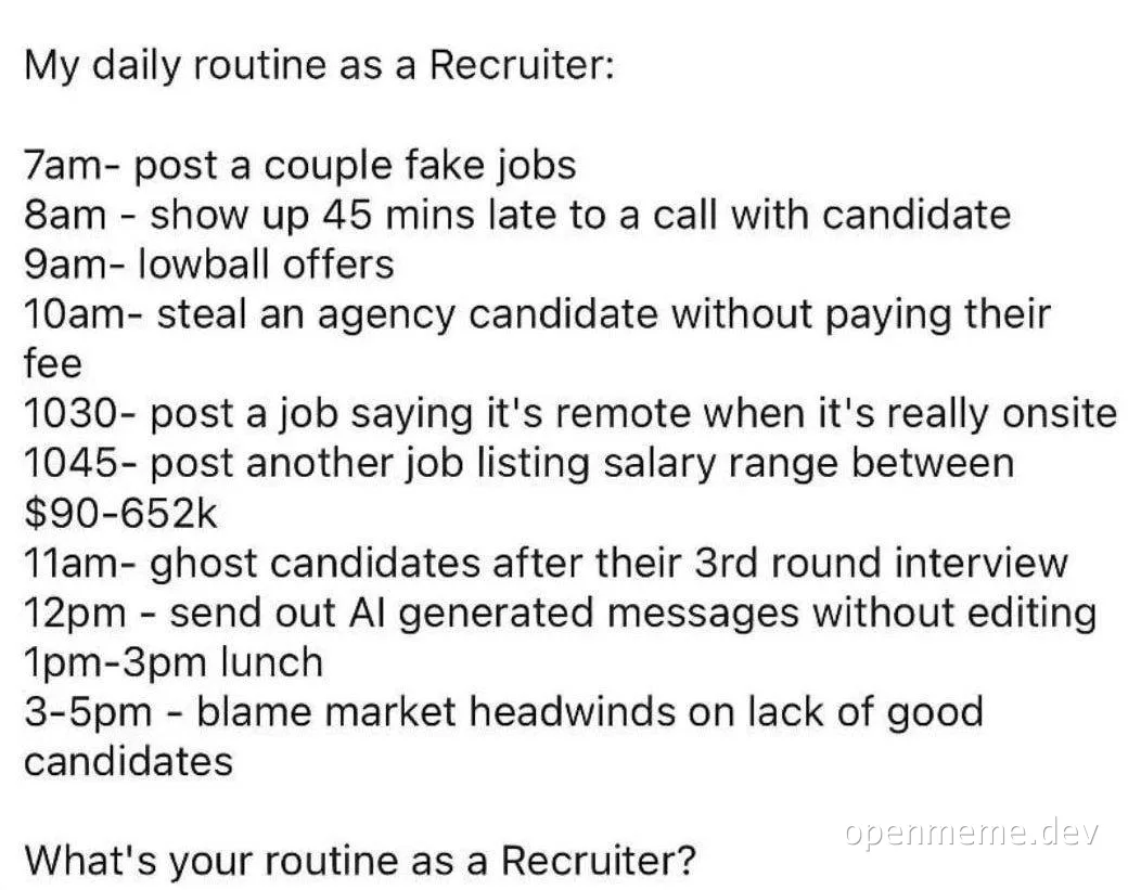 Recruiter daily routine meme