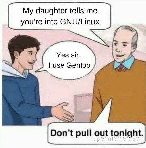 King Charles and a man discussing GNU/Linux and Gentoo