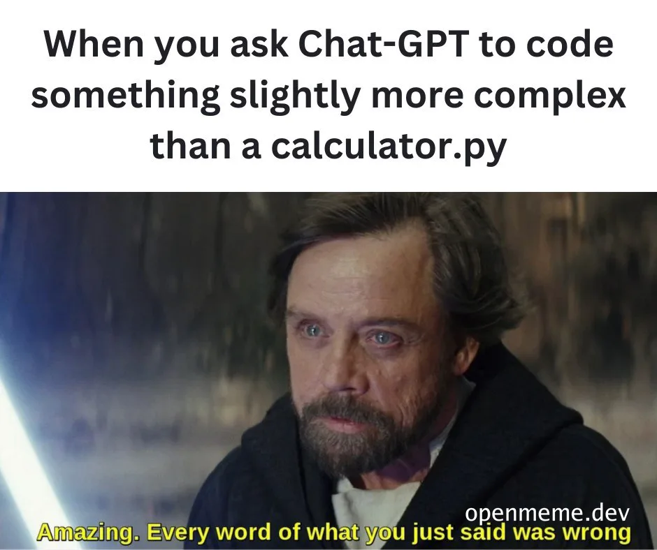 ChatGPT coding fail meme with Obi-Wan Kenobi