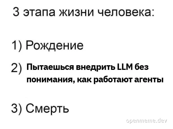Stages of human life with a humorous twist on LLM implementation