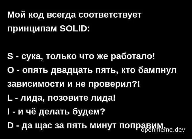 SOLID principles humorous interpretation in Russian