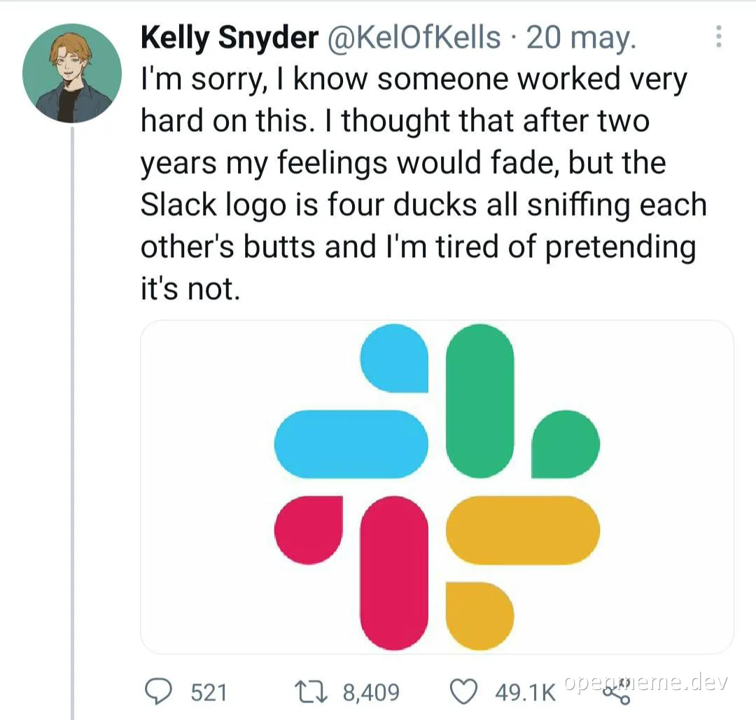 Slack logo meme with ducks sniffing each other's butts