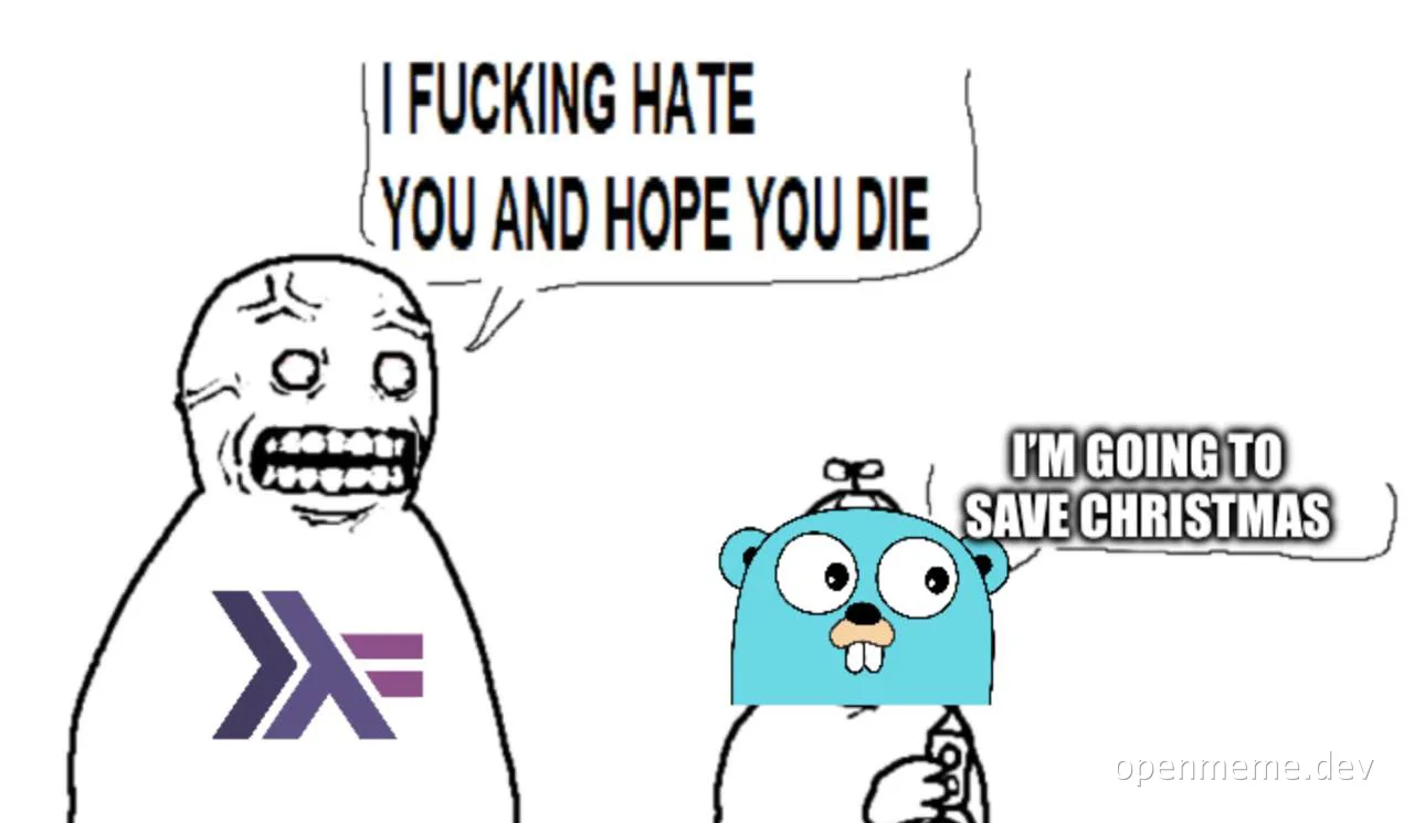 angry developer with hate speech and a calm beaver trying to save Christmas