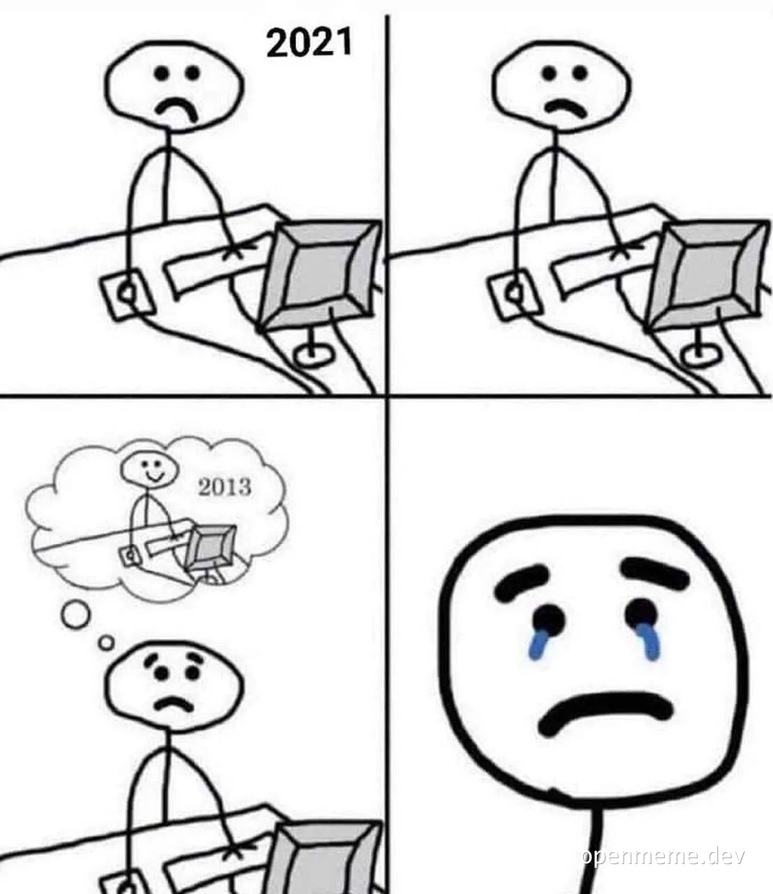 sad developer looking at old computer