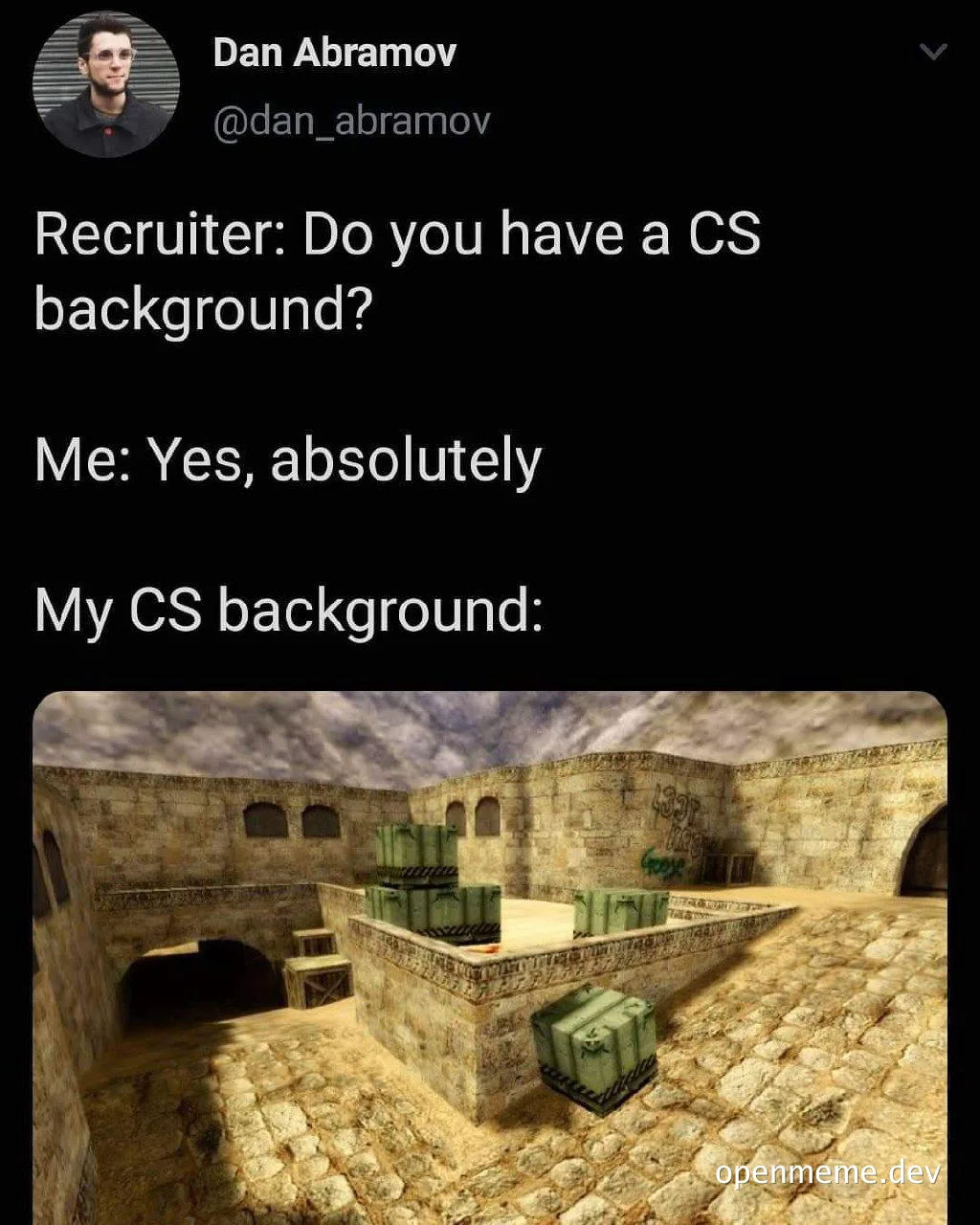 Dan Abramov meme about CS background