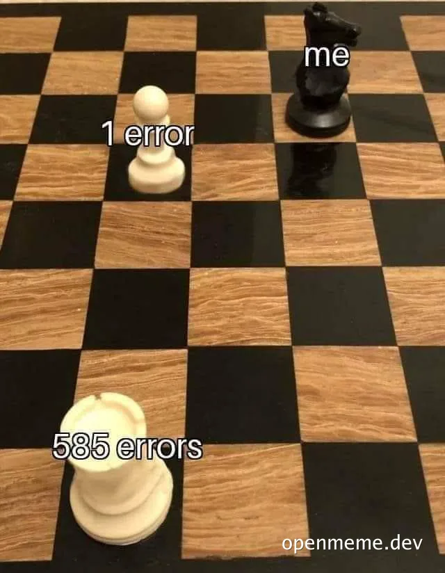 a chessboard with three pawns and a knight, labeled with errors and the developer