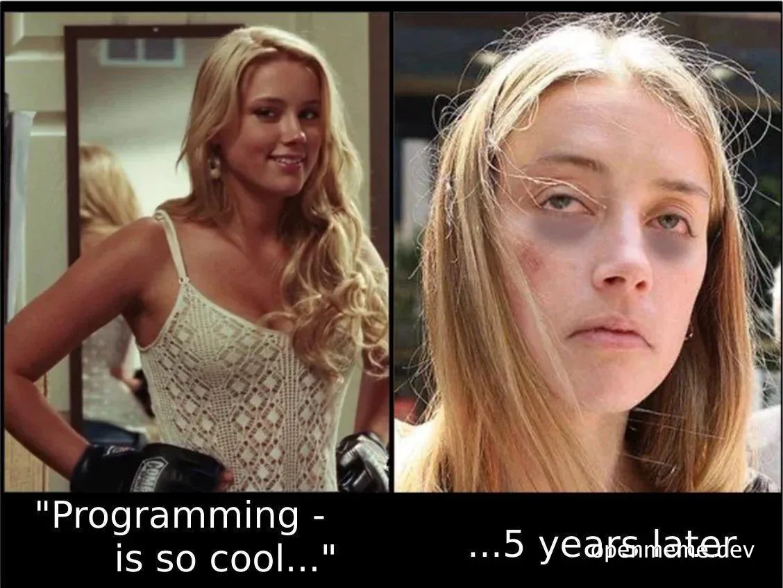 meme of woman with blonde hair looking excited and then disappointed