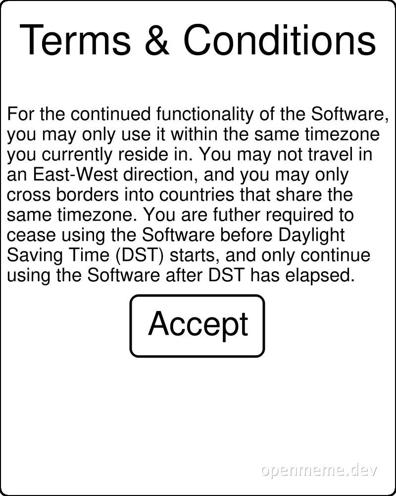 Terms and Conditions for timezone-restricted software usage