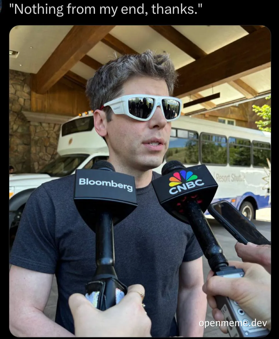 a man wearing sunglasses being interviewed by Bloomberg and CNBC reporters