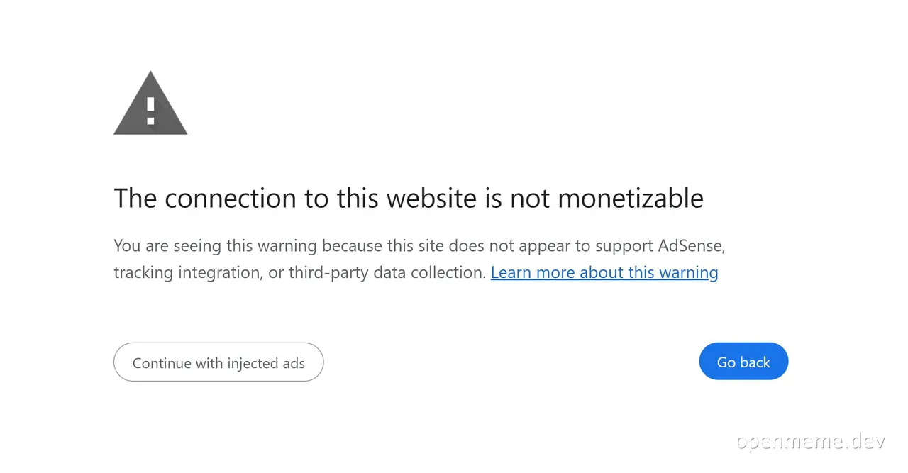 The connection to this website is not monetizable