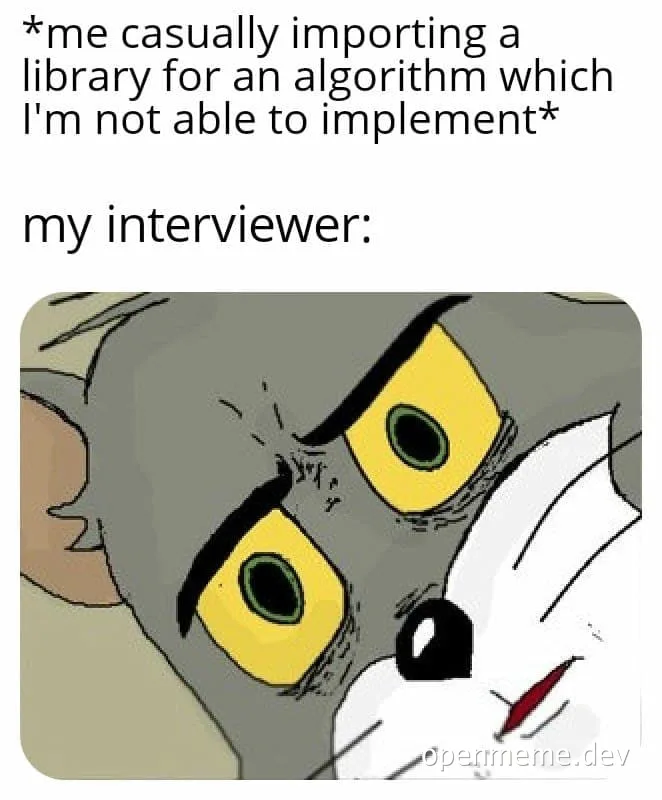 angry cartoon character with caption about importing library for algorithm